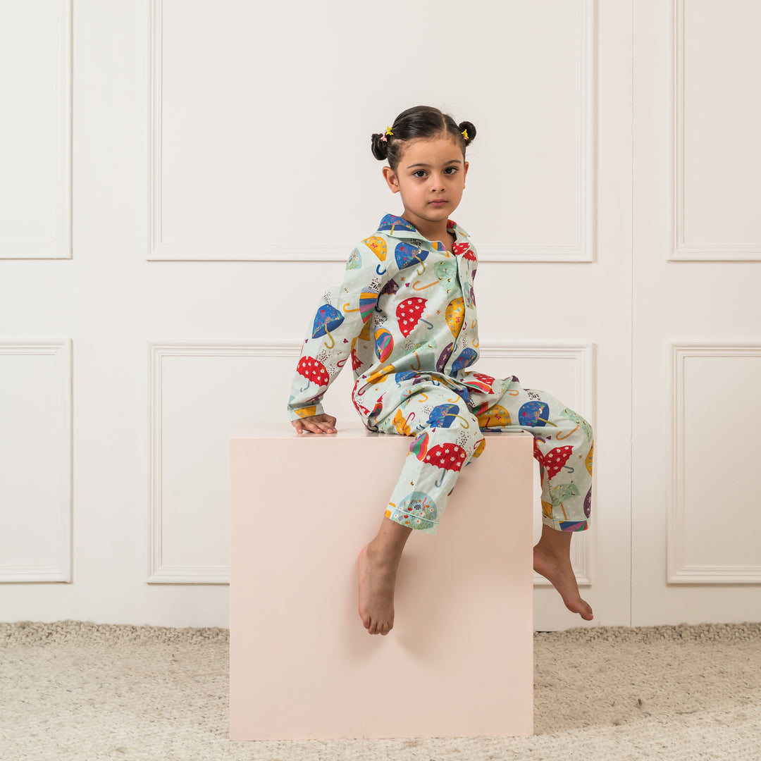 Quirky Umbrellas Organic Cotton Nightsuit - Mint Green