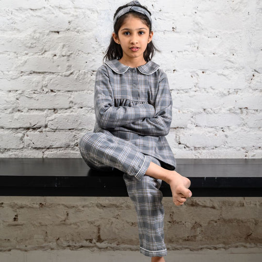 Manhattan Check Winter Cotton Nightsuit - Girls