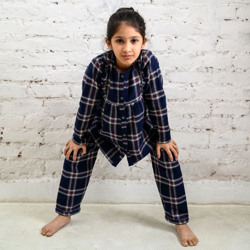 Minnesota Plaid Winter Cotton Nightsuit - Girls