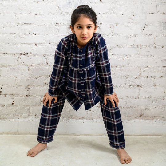 Minnesota Plaid Winter Cotton Nightsuit - Girls