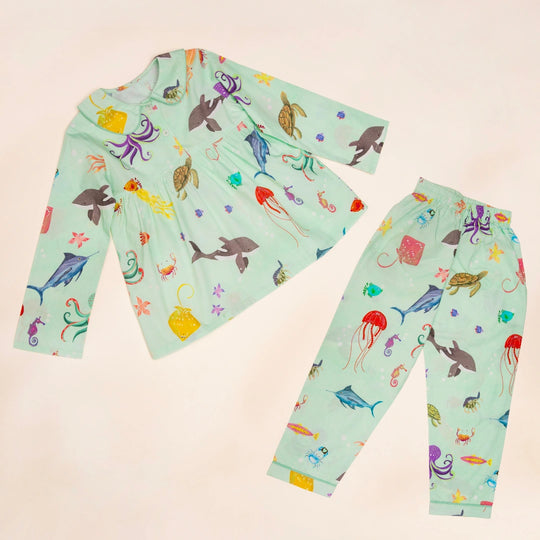 Aquatic Summersaults Organic Cotton Nightsuit - Girls