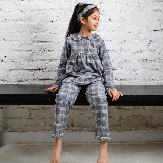 Manhattan Check Winter Cotton Nightsuit - Girls