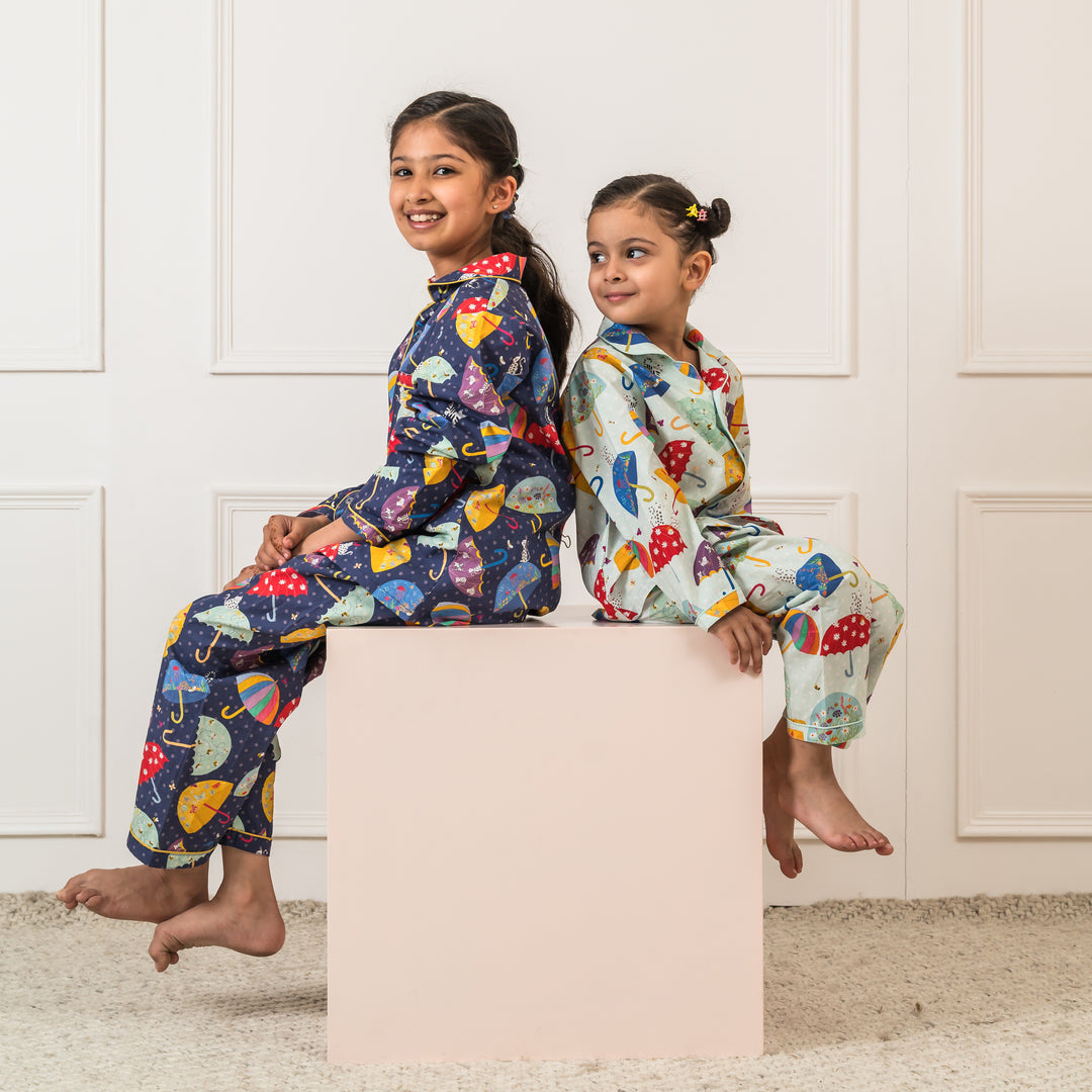 Quirky Umbrellas Organic Cotton Nightsuit - Mint Green