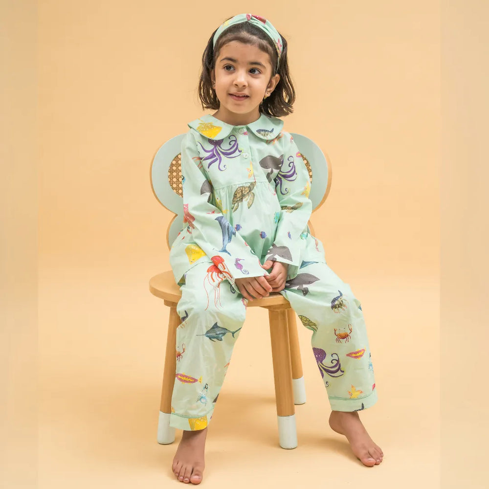Aquatic Summersaults Organic Cotton Nightsuit - Girls