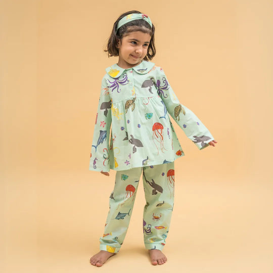 Aquatic Summersaults Organic Cotton Nightsuit - Girls