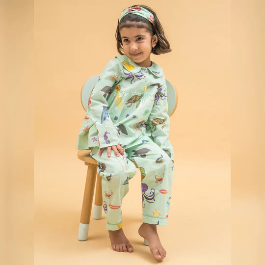 Aquatic Summersaults Organic Cotton Nightsuit - Girls