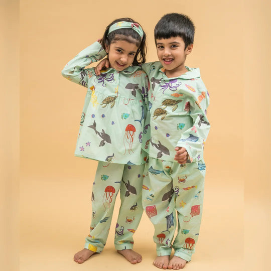 Aquatic Summersaults Organic Cotton Nightsuit - Girls