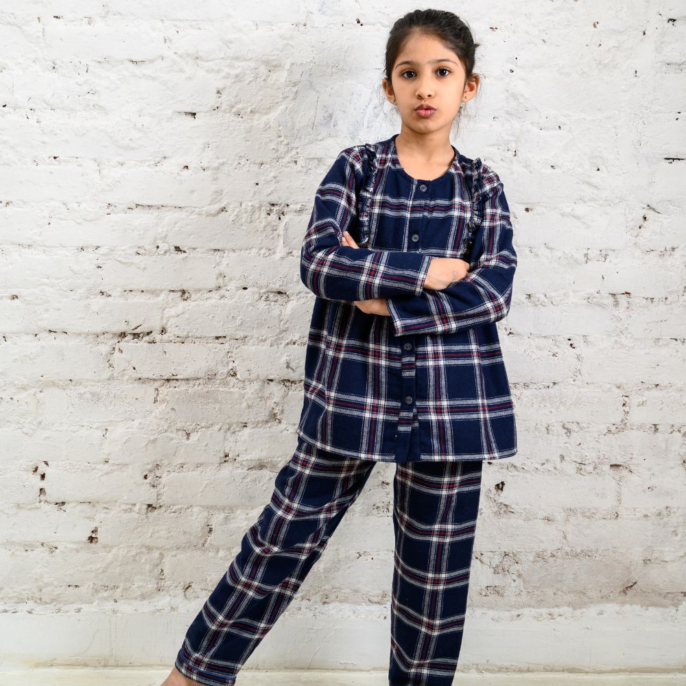 Minnesota Plaid Winter Cotton Nightsuit - Girls