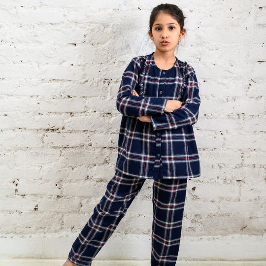 Minnesota Plaid Winter Cotton Nightsuit - Girls