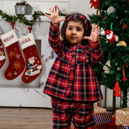 Alaska Plaid Winter Cotton Nightsuit - Girls