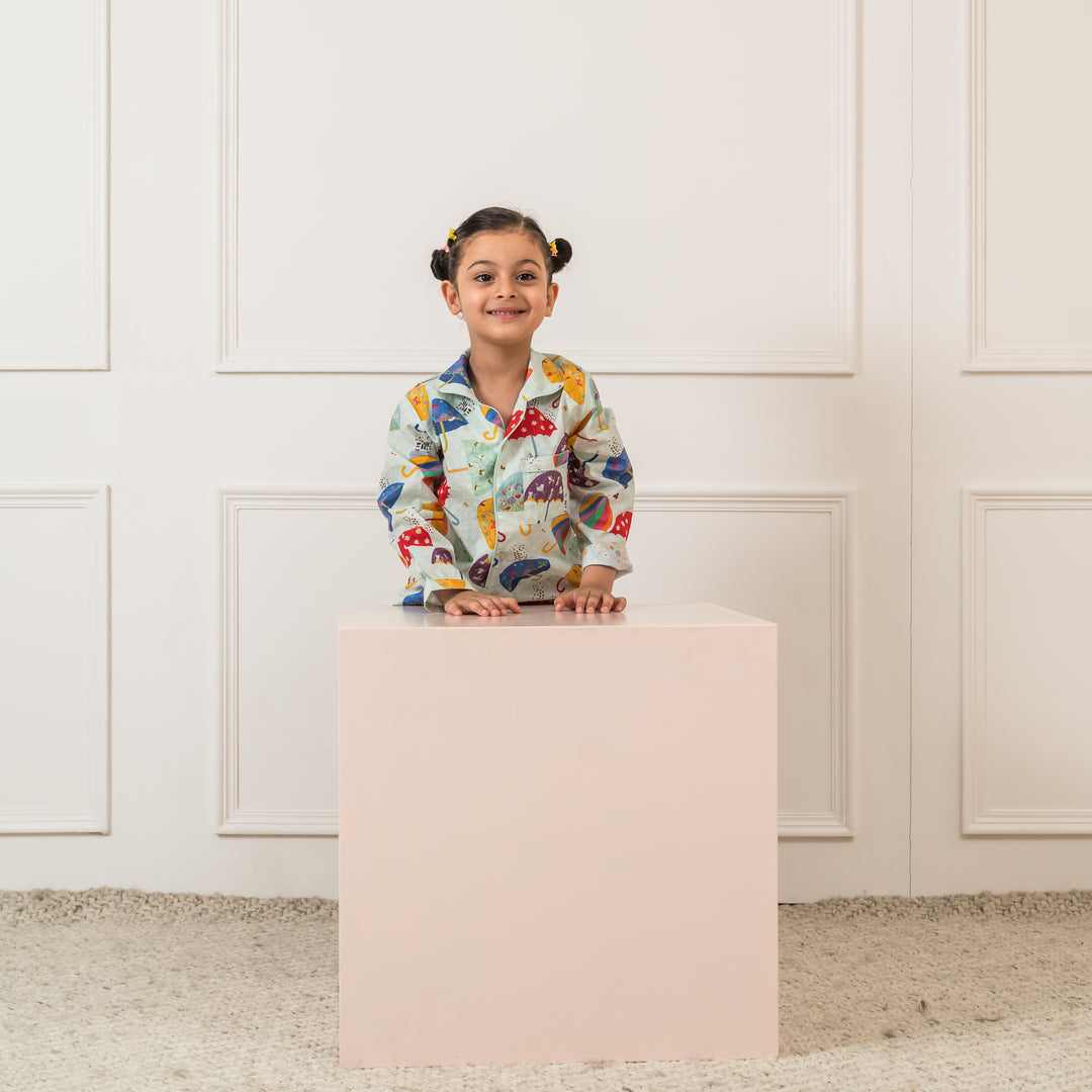 Quirky Umbrellas Organic Cotton Nightsuit - Mint Green