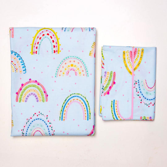 Whimsical Rainbows Teal Organic Cotton Bedsheet Set
