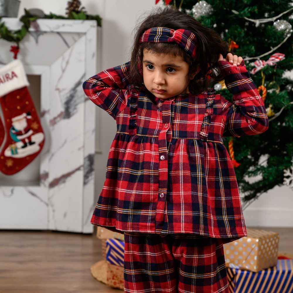 Alaska Plaid Winter Cotton Nightsuit - Girls