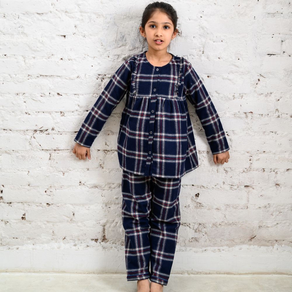 Minnesota Plaid Winter Cotton Nightsuit - Girls