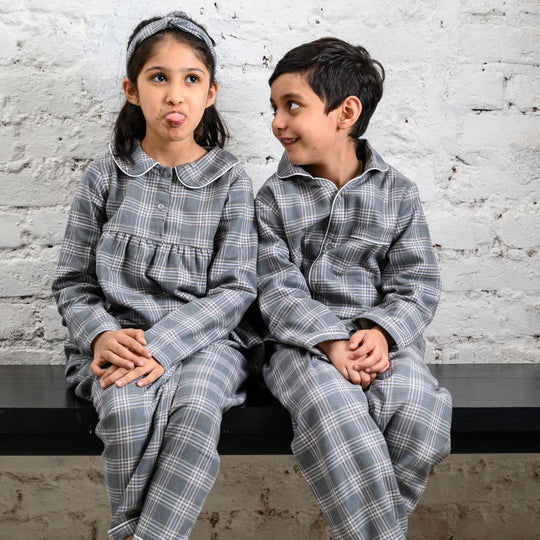 Manhattan Check Winter Cotton Nightsuit - Girls