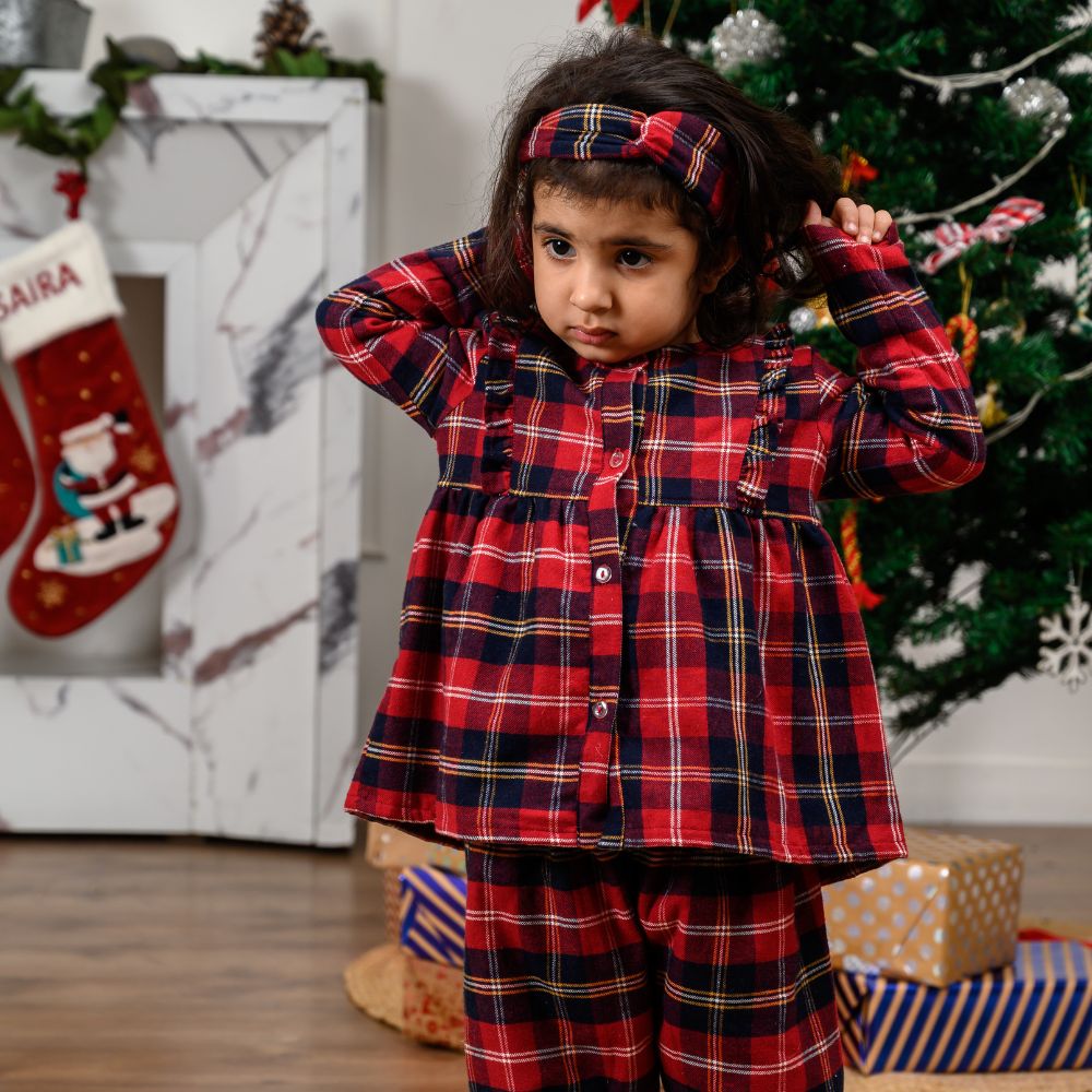 Alaska Plaid Winter Cotton Nightsuit - Girls