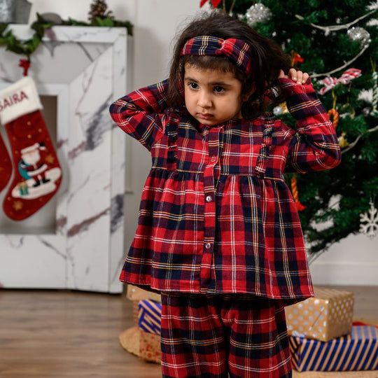 Alaska Plaid Winter Cotton Nightsuit - Girls