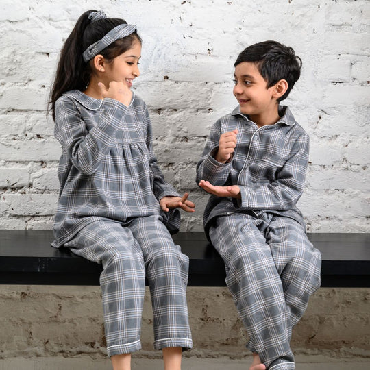 Manhattan Check Winter Cotton Nightsuit - Girls