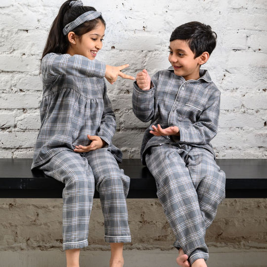 Manhattan Check Winter Cotton Nightsuit - Girls