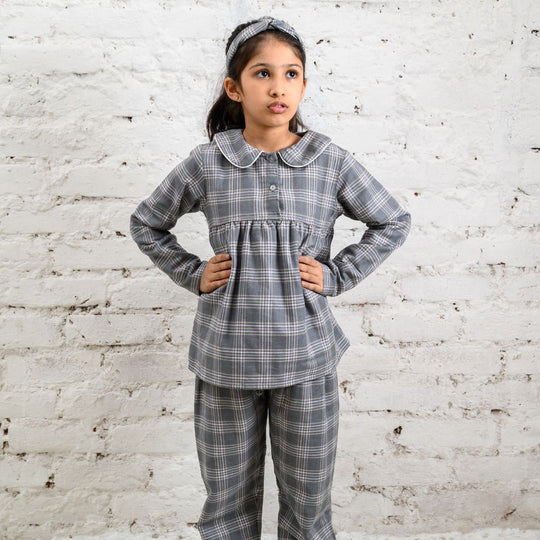 Manhattan Check Winter Cotton Nightsuit - Girls