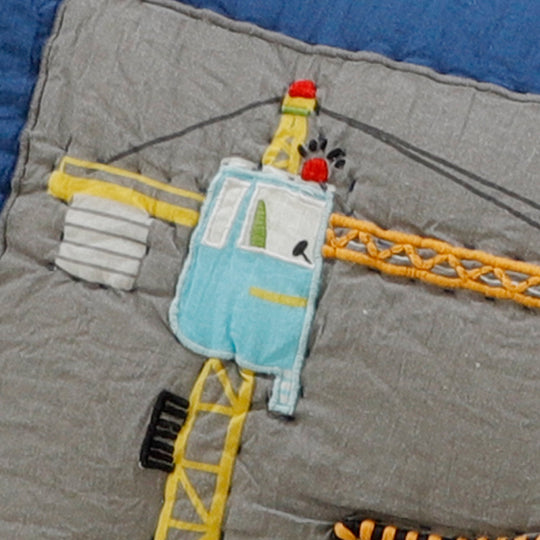 Dreams Under Construction Organic Cotton Quilted Pillow - Blue