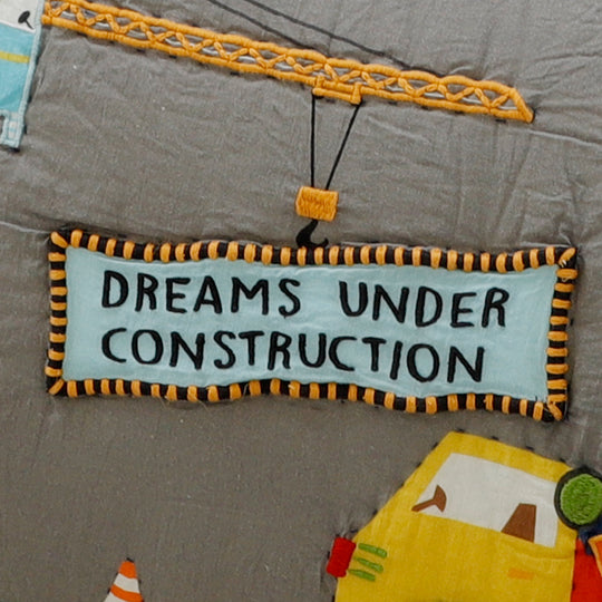 Dreams Under Construction Organic Cotton Quilted Pillow - Blue