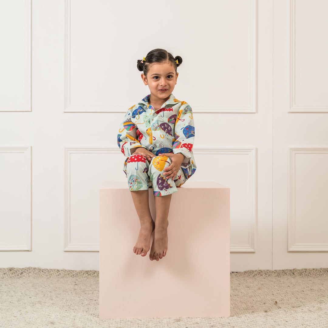 Quirky Umbrellas Organic Cotton Nightsuit - Mint Green