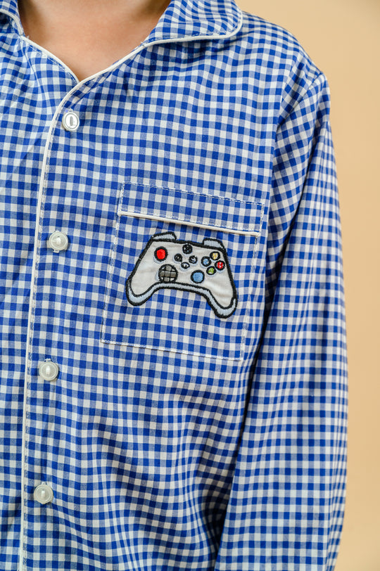 Royal Blue Gingham Cotton Nightsuit Boys