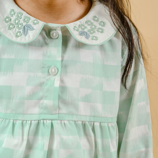 Green Geo Cotton Nightsuit - Girls