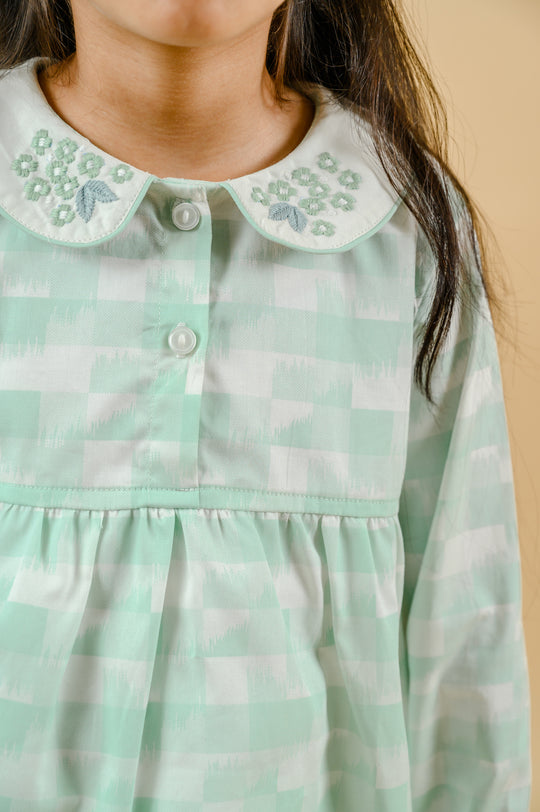 Green Geo Cotton Nightsuit - Girls