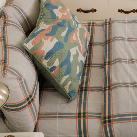 Boy Scout Grey Plaid Organic Cotton Bedsheet Set