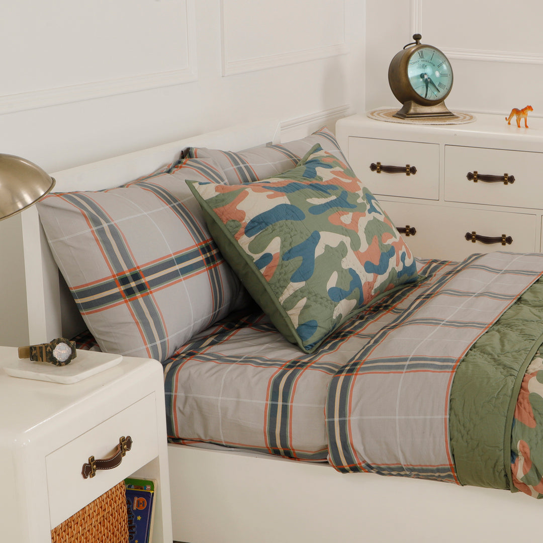 Boy Scout Grey Plaid Organic Cotton Bedsheet Set