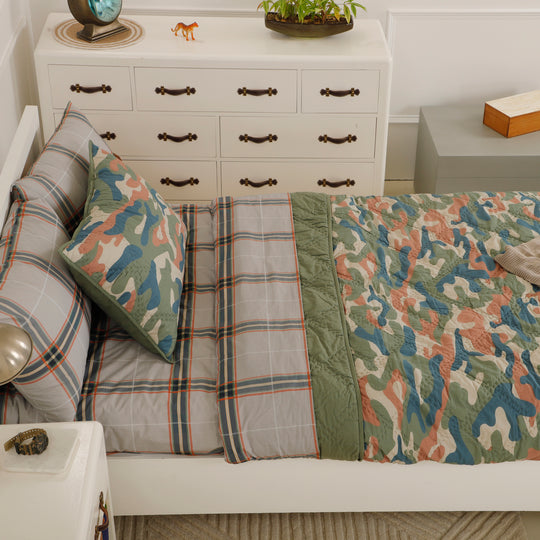 Boy Scout Grey Plaid Organic Cotton Bedsheet Set