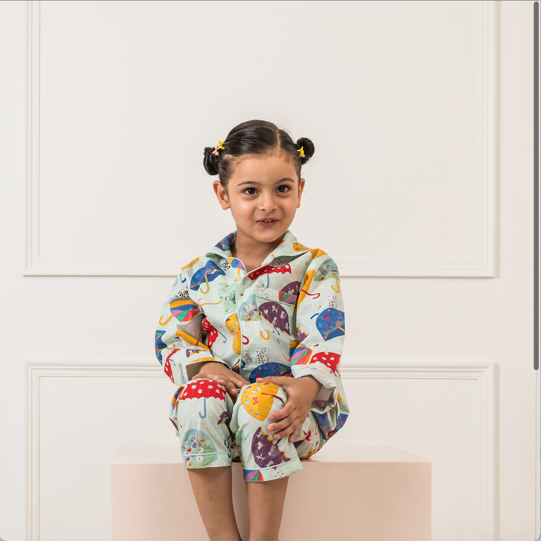 Quirky Umbrellas Organic Cotton Nightsuit - Mint Green