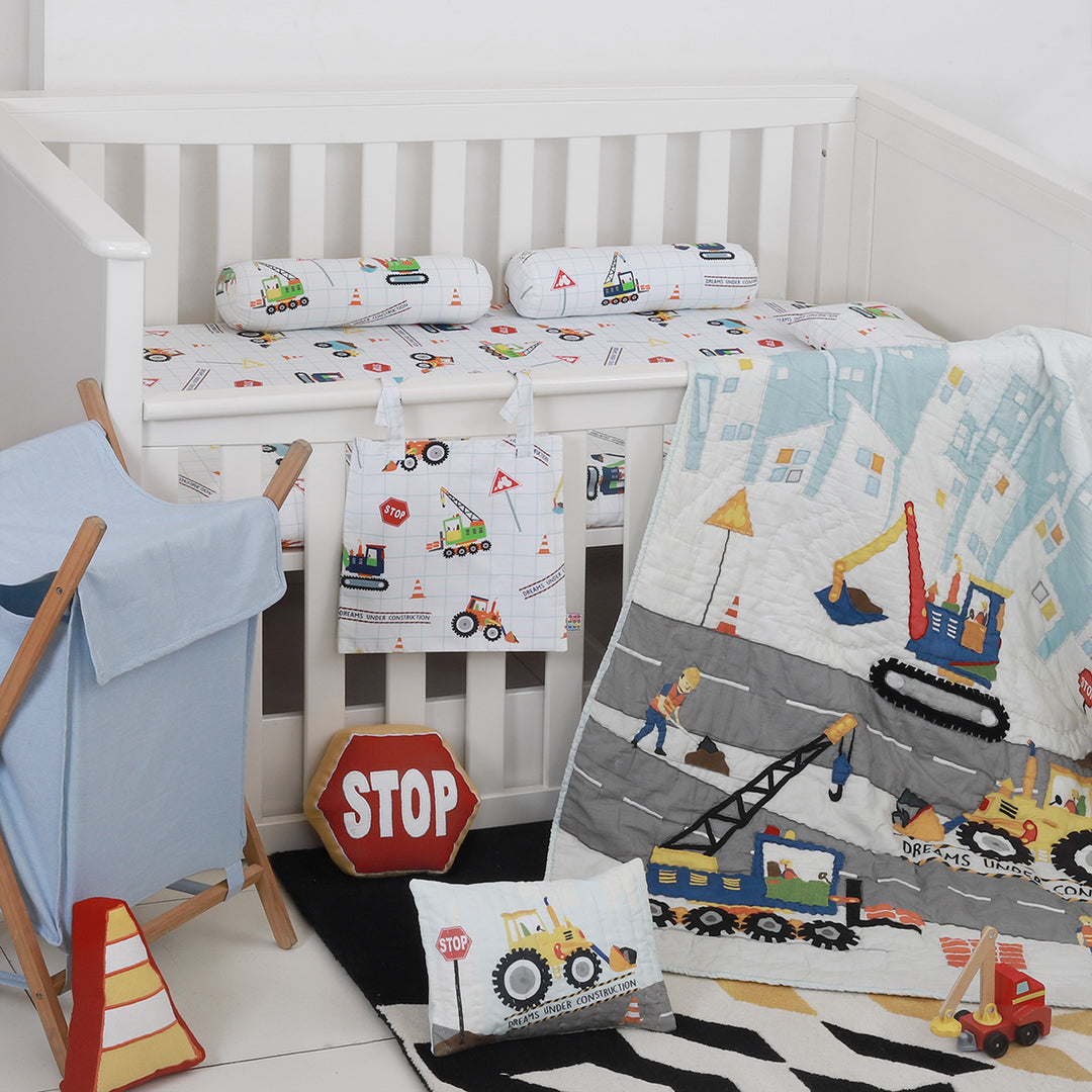 Dreams Under Construction Pillow, Bolster & Diaper Pouch Set