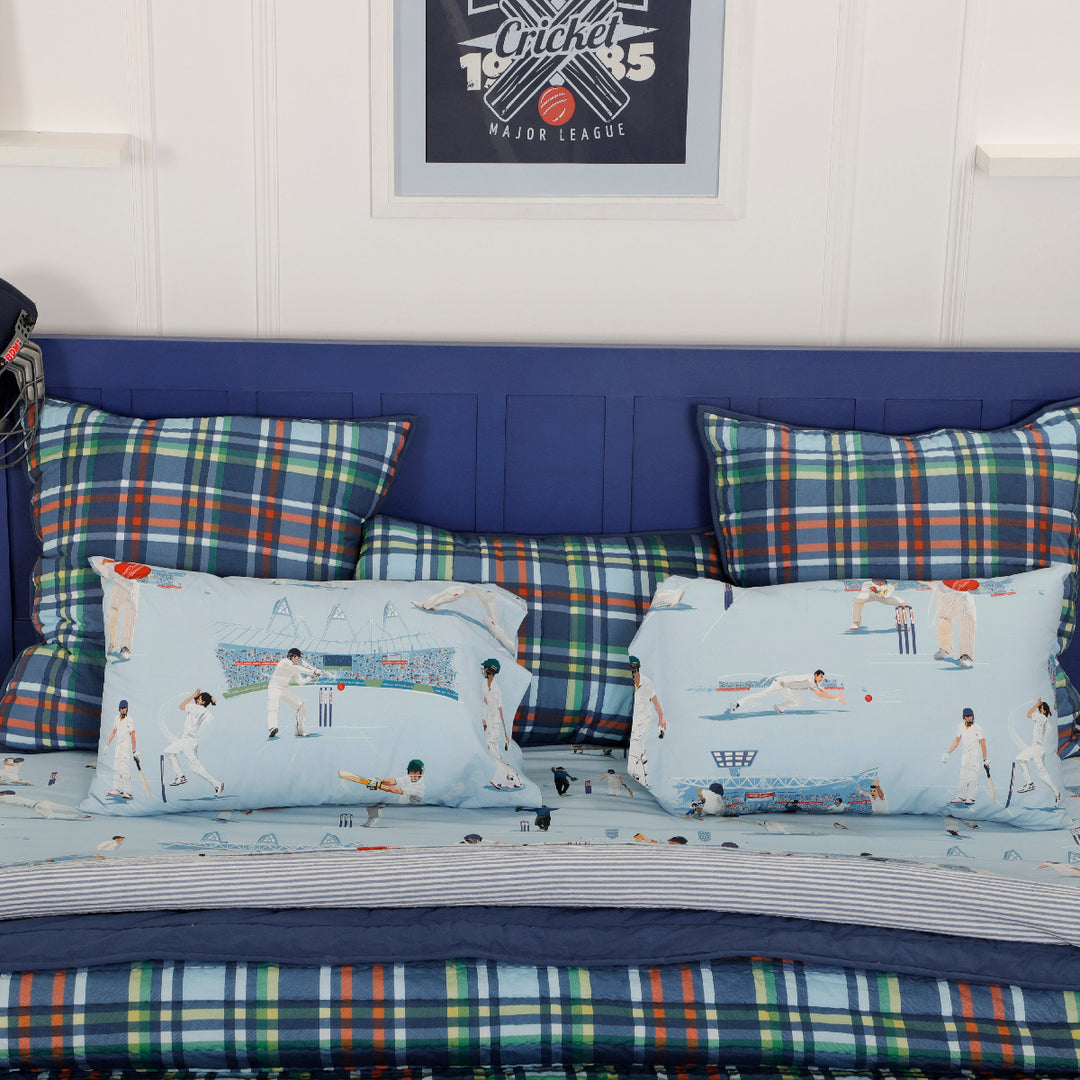 Blue Checkered Organic Cotton Quilted Pillow