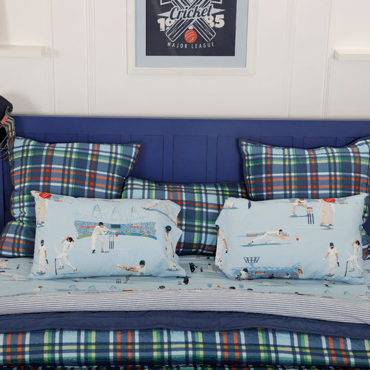 Blue Checkered Organic Cotton Quilted Pillow