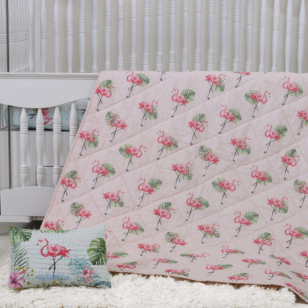 Dancing with the Flamingos Organic Cotton Quilted Pillow