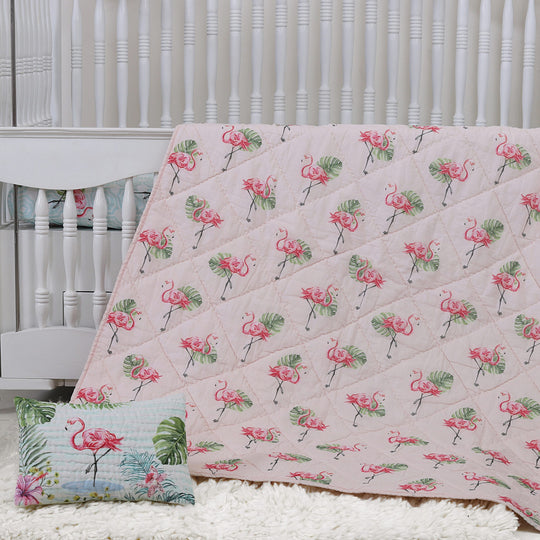 Dancing with the Flamingos Organic Cotton Quilted Pillow