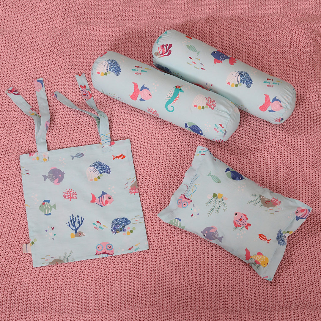 Mermaid Tea Party Pillow, Bolster & Diaper Pouch Set