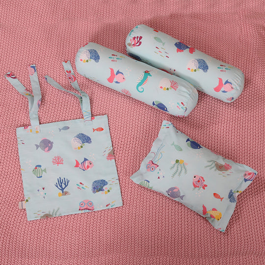 Mermaid Tea Party Pillow, Bolster & Diaper Pouch Set
