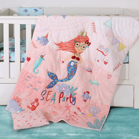 Mermaid Tea Party Organic Cotton Cot Quilt
