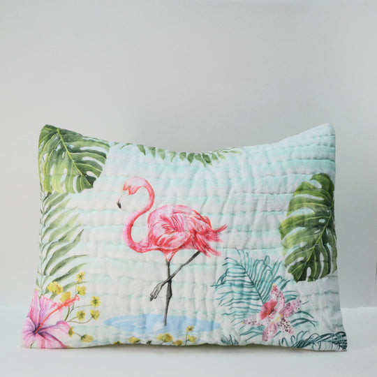 Dancing with the Flamingos Organic Cotton Quilted Pillow