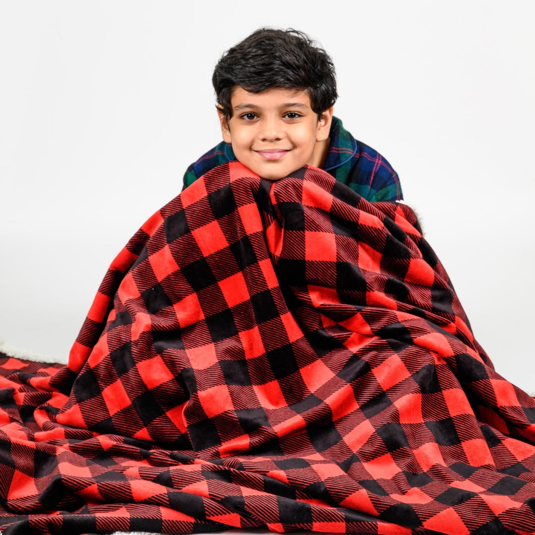 Red & Black Check Sherpa Blanket