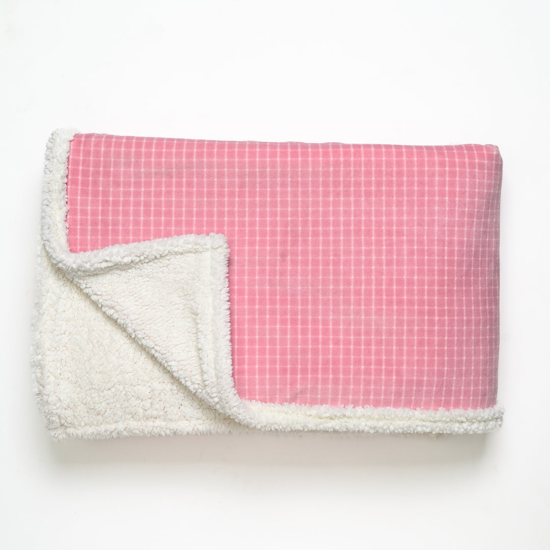 Candy Pink Check Sherpa Blanket