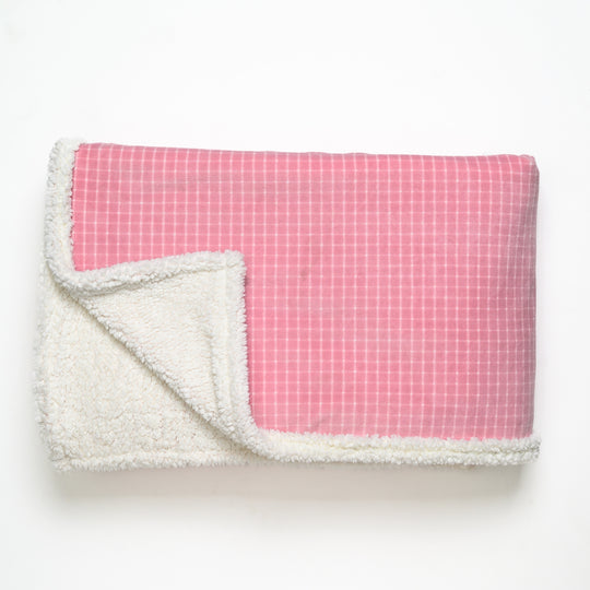 Candy Pink Check Sherpa Blanket