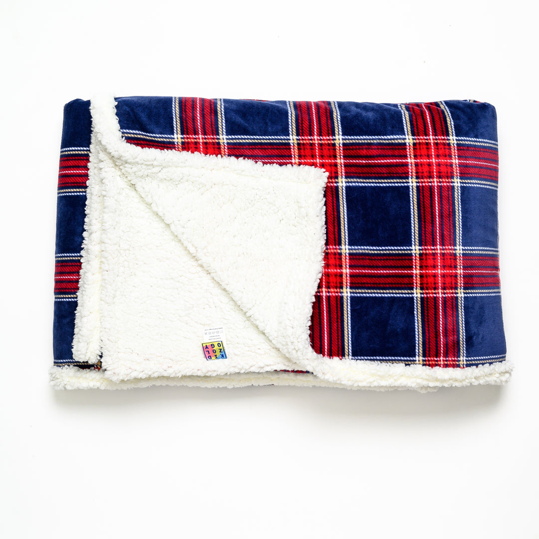 Navy Plaid Sherpa Blanket
