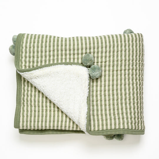 Sage Green Knit Quilted Blanket with Sherpa