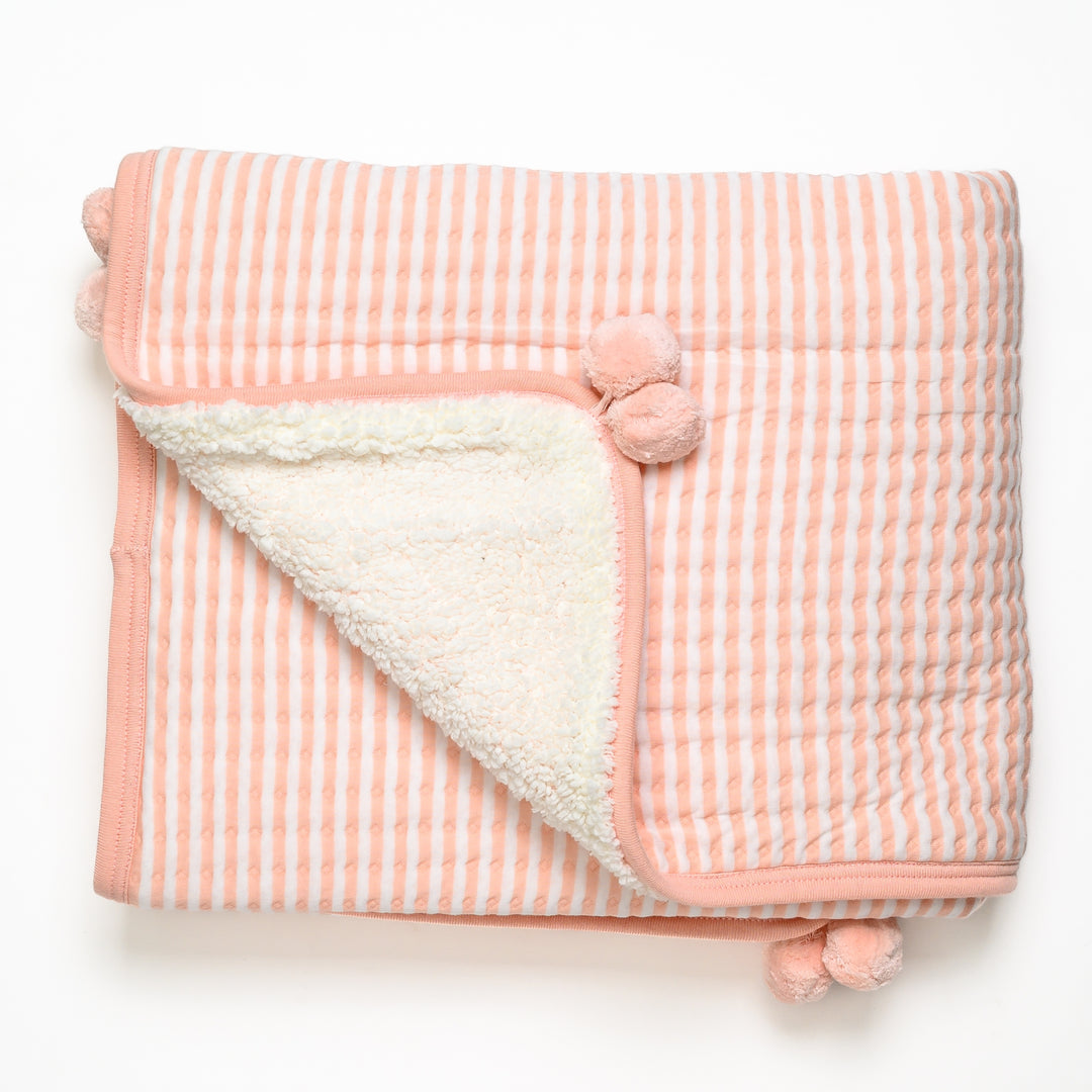 Baby Pink Knit Quilted Blanket with Sherpa