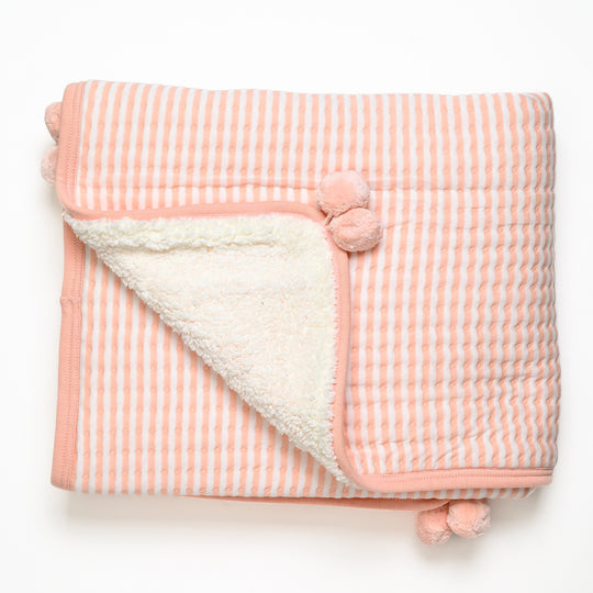 Baby Pink Knit Quilted Blanket with Sherpa